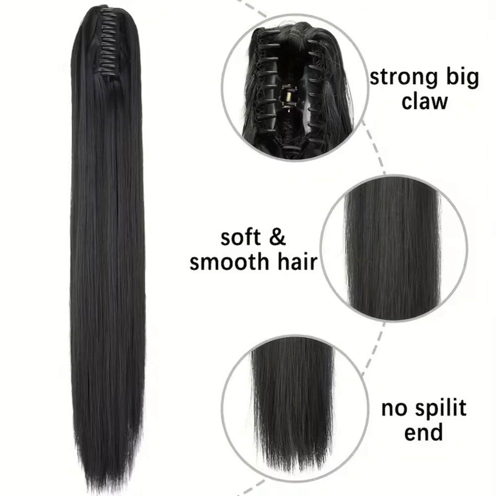 24inch Synthetic Long Straight Hair Claw Clip Ponytail Hair Extensions Multi-Color Options High Ponytail Braid Wig for Women