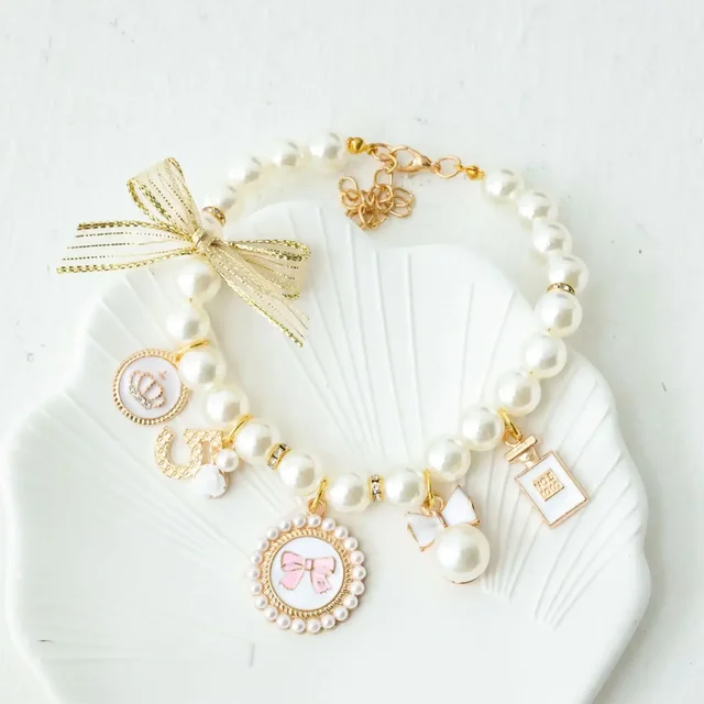 Pet Bow Pearl Collar Cat Jewelry Pendant Princess Necklace Dog Sweet Decorations Puppy Rhinestone Collar Chihuahua Accesorios 5