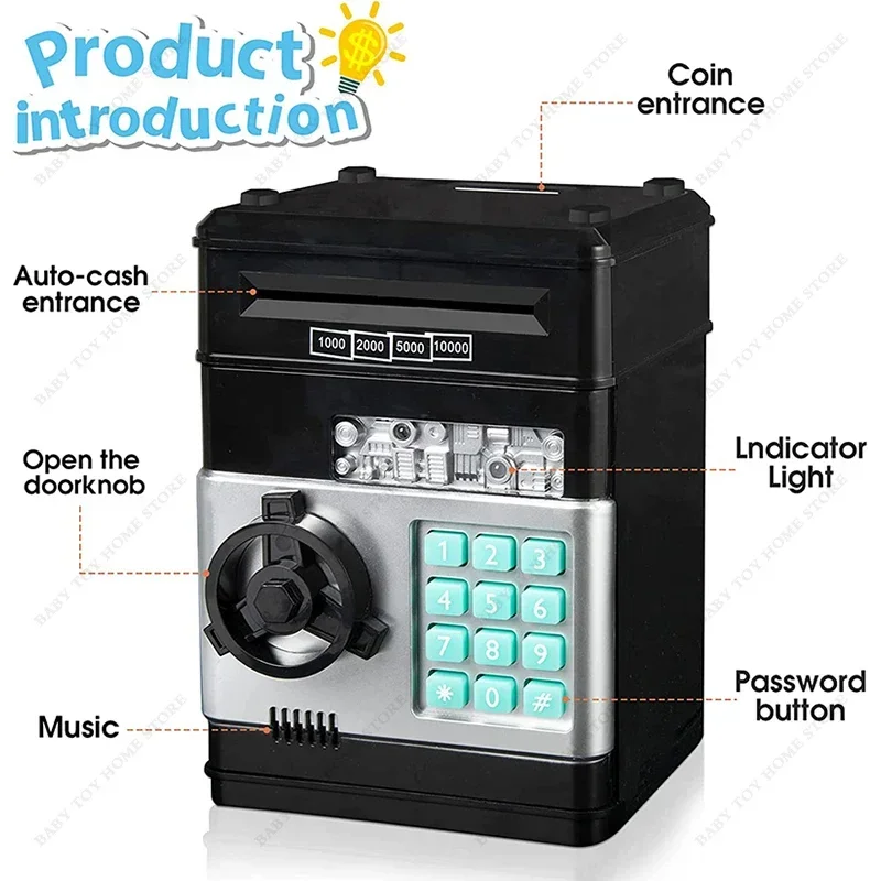ATM Bank Toys for Kids Mini Automatic Safe Coins Cash Saving Money Box with Code Key Lock Coin Children Gifts