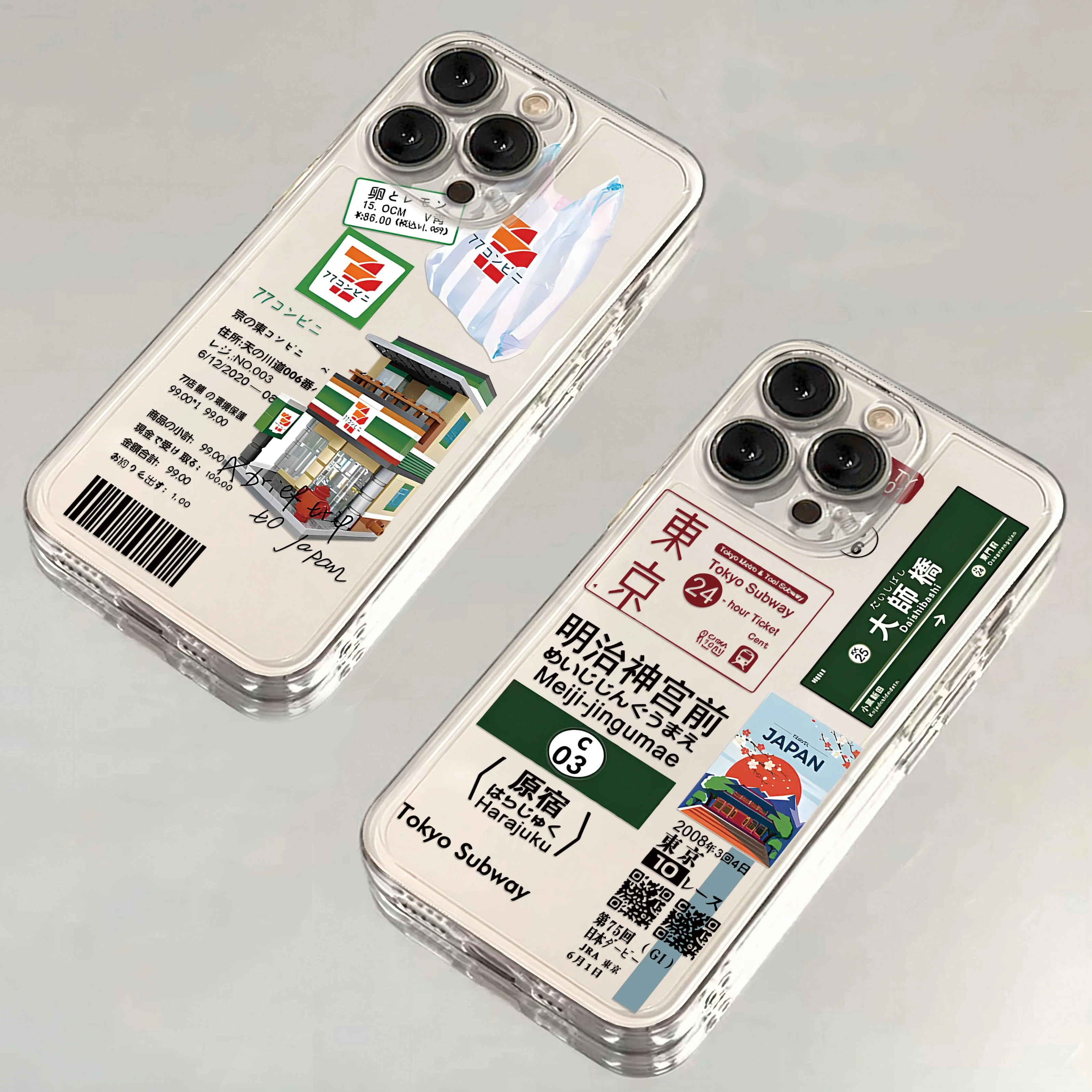 Japan Skyline Clear Phone Case with Kanagawa Label Design
