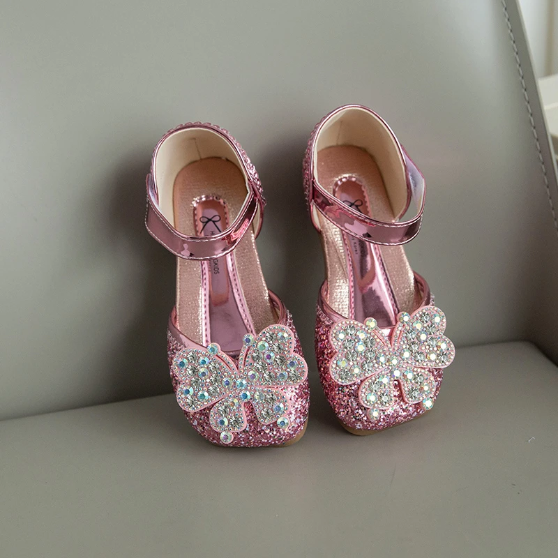 Toddler Girls Bow Rhinestones Sandals Beach Shoes Kids SKy Blue Sequins Princess Sandals 3-12Y Flats Summer Sandals for Girls 4