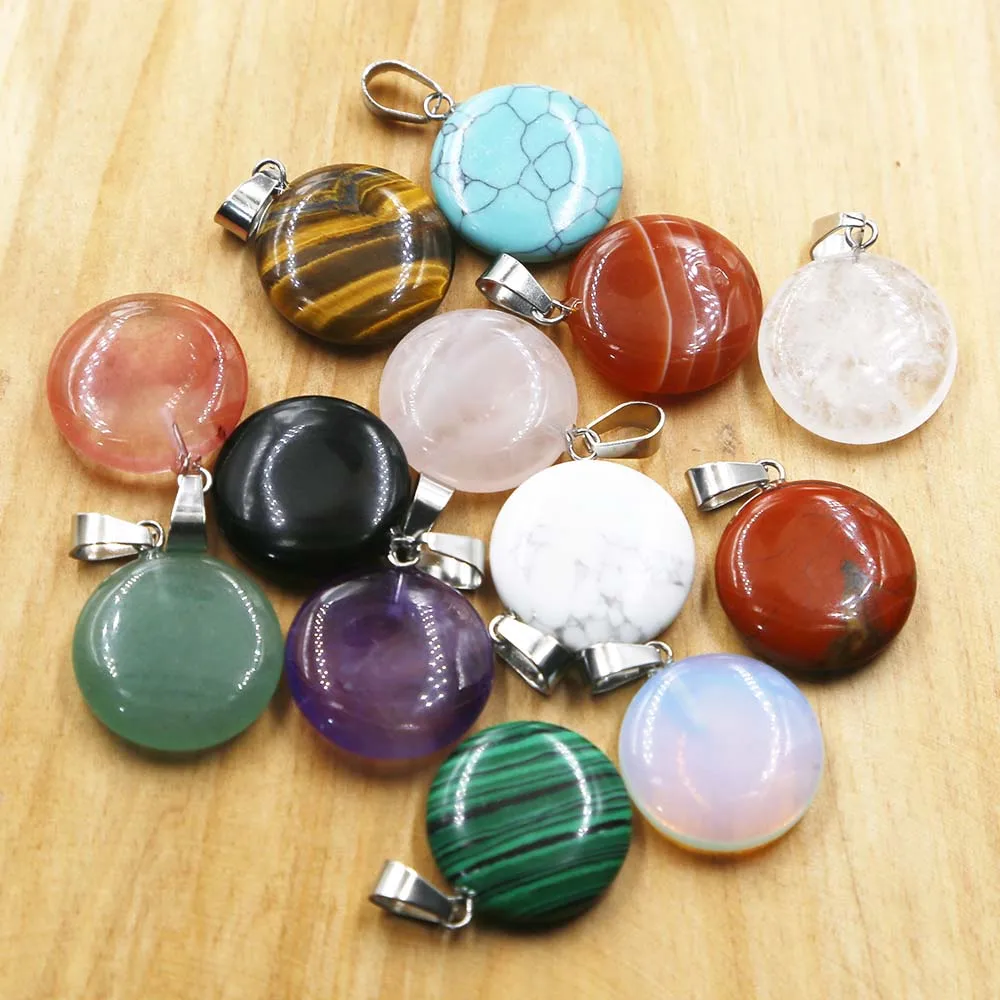 Natural Stone Round Crystal Agate Necklace Pendant Earrings Charm Fashion Jewelry Gift Accessories Wholesale 24Pcs Free Shipping