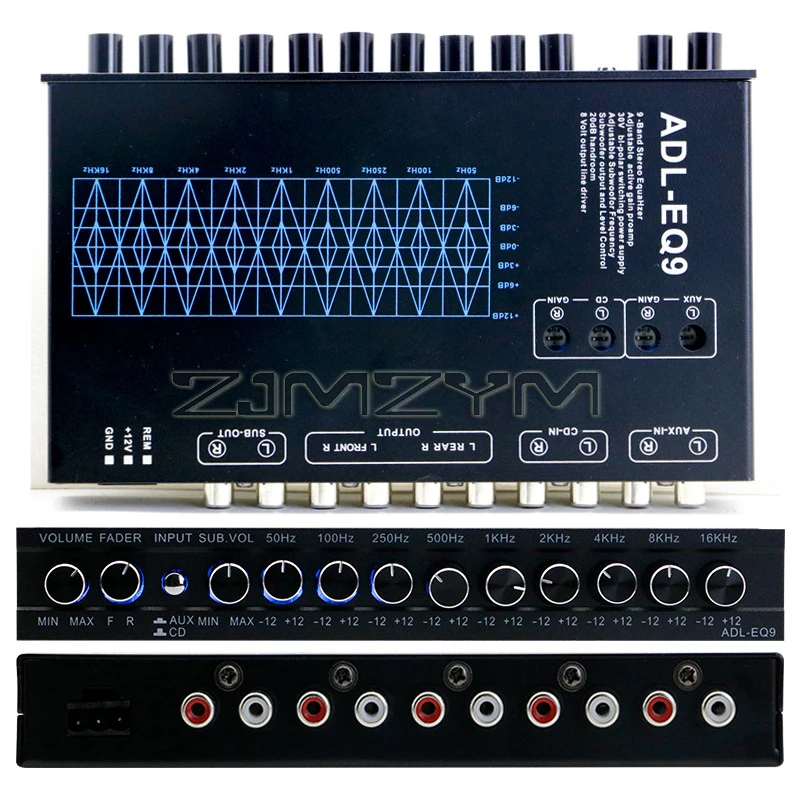 9 Band Graphic Car Equalizer Amplifier Equalizer With Adjustable Filter EQ Tuning Crossover Frequency Division Amplifier