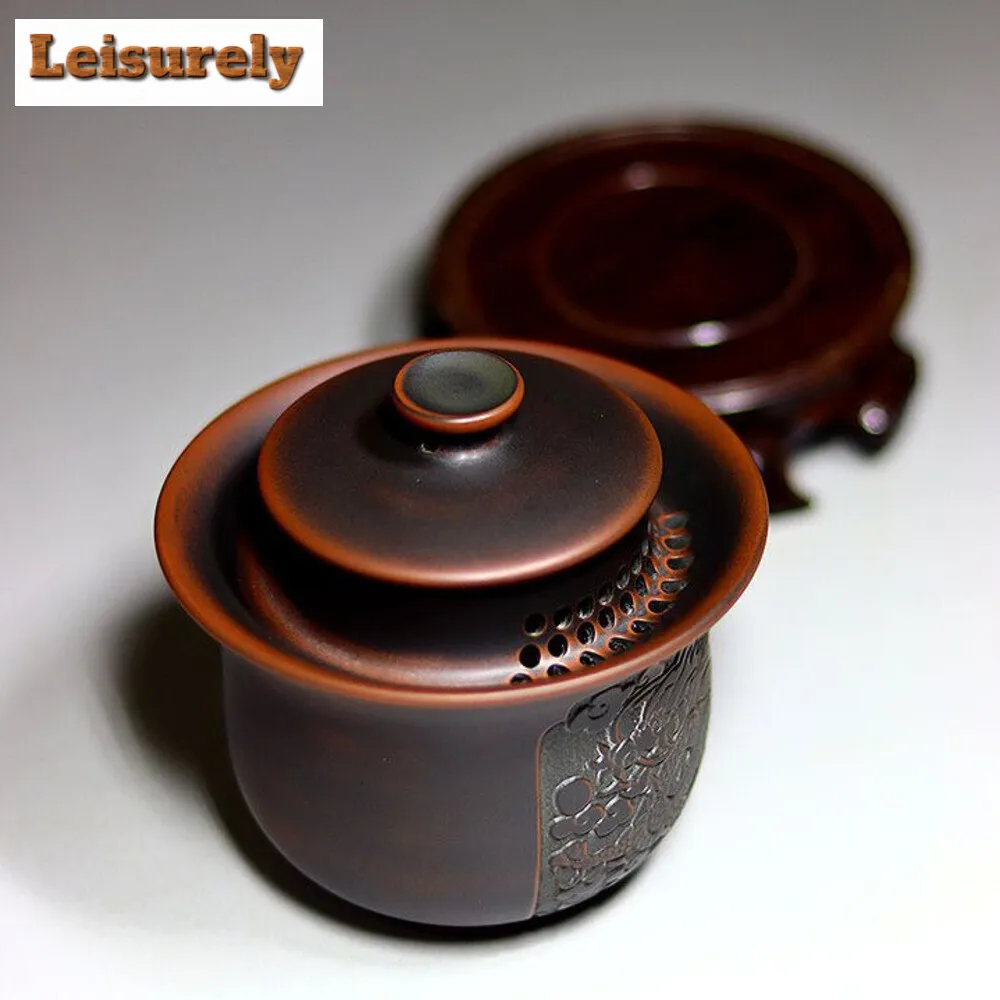 200ml Handmade Qinzhou Nixing Pottery Tea Tureen Dragon and Phoenix Hand Grab Pot High End Tea Lid Set Gaiwan Teaset Collection