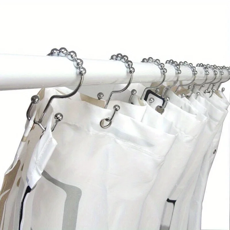 12pcs Rust-Proof Stainless Steel Shower Curtain Hooks-Double Glide Design for Easy Installation and Secure Hanging