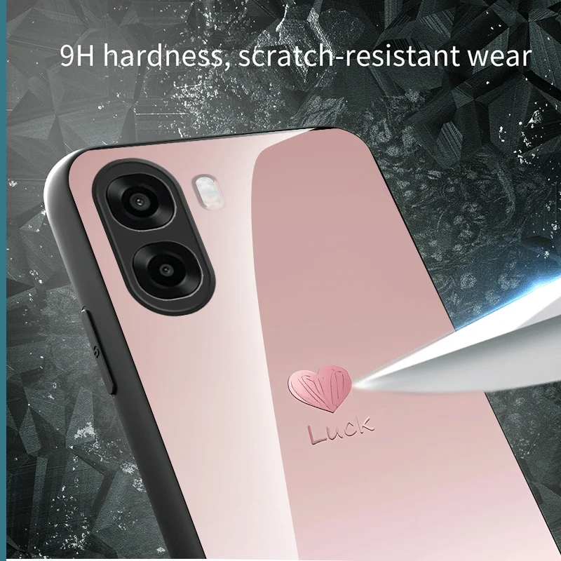 Loving Heart Design Tempered Glass Protective Back Case Cover