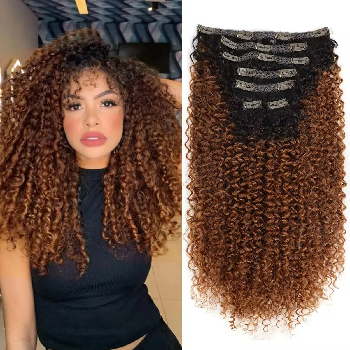Synthetic Curly Clip In Hair Extensions Natural Hairpieces Hair Extensions Clip in 7 Pcs Full Head Organic ins 26&rdquo;/140g hair extensions