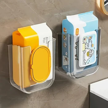 Boîte de rangement murale pour mouchoirs humides, support en plastique auto-adhésif avec grande ouverture pour salle de bain, boîte de rangement pour mouchoirs, organisateur 1
