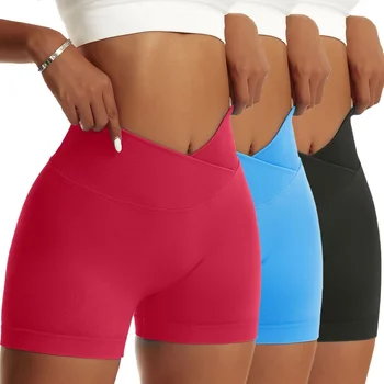 3 Pieces Women Solid Peach Hip Sports Pants High Elastic Breathable Running Biker High Waist Yoga Scrunch Butt Shorts for Women 4
