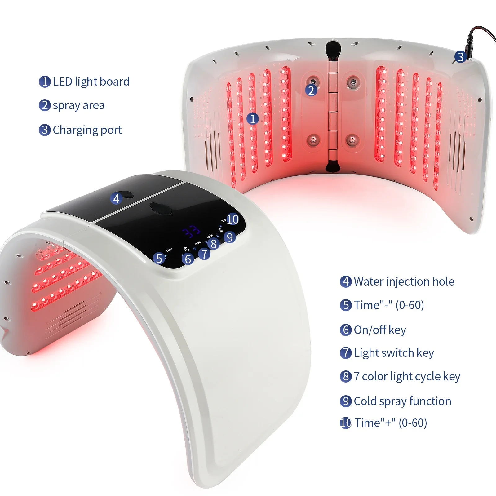 PDT LED Mask Light Therapy Equipment with Nano spray Foldable 7 Colors Beauty Machine Nutritional Hydration Skin Rejuvenation led facial mask,facial machine,led beauty lamp