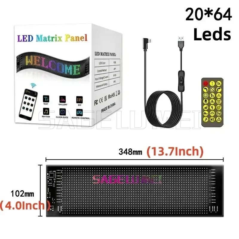 LED Display Light LED Panel 5V USB LED Car Truck Display Screen Remote BT App Control Multilingual Scrolling