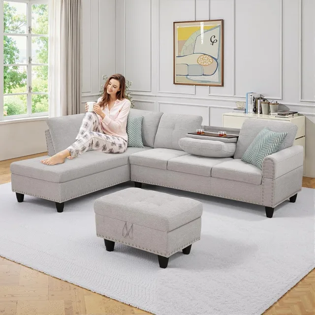 Modern Linen Sectional Sofa 98\ 6