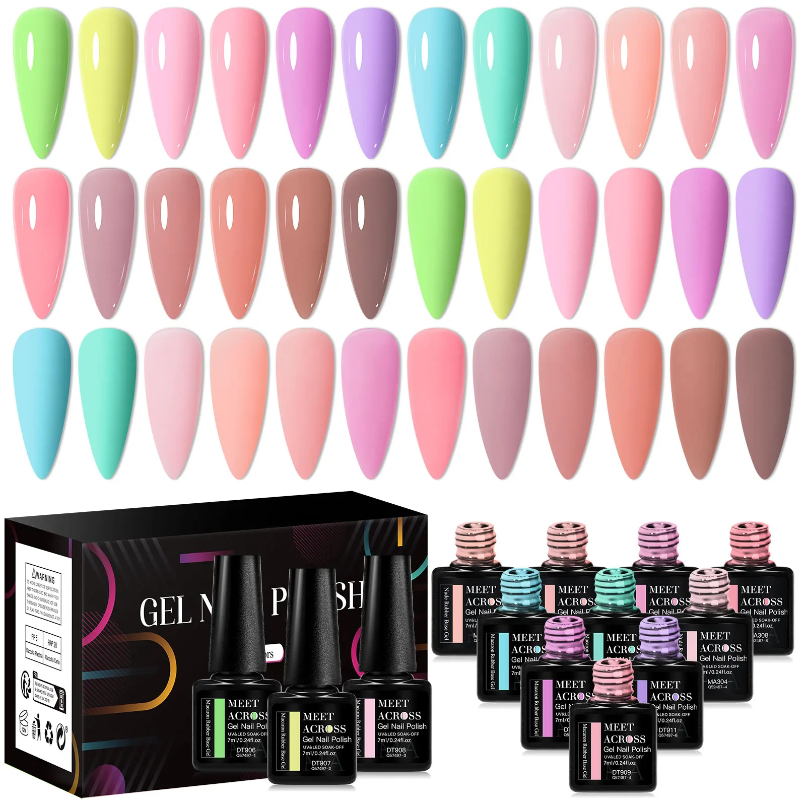 MEET ACROSS 18PCS/SET Extension Nail Gel Nude Pink Milkey White Glitter Semi Permanent Nail Art Gel Finger Prolong Varnish 3