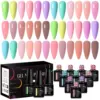MEET ACROSS 18PCS/SET Extension Nail Gel Nude Pink Milkey White Glitter Semi Permanent Nail Art Gel Finger Prolong Varnish 3