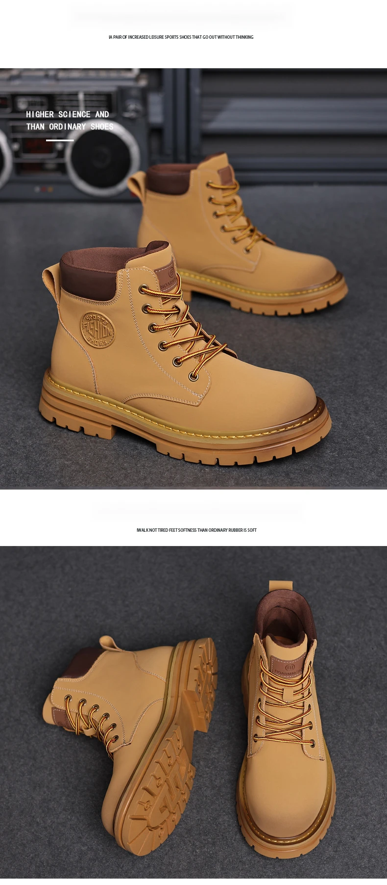Gelbe Herren Workwear Boots Für Den Herbst Leder Desert Boots_voghion.com