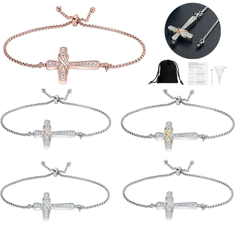 

Crystal Cross Urn Bracelet For Human/Pet Ashes Urns Locket Pendant Cremation Memorial Keepsake Jewelry for Women