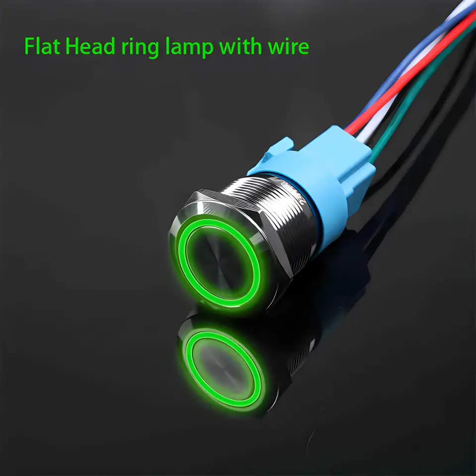 16mm 19mm 22mm Metal Push Button Switch Momentary/Latching Flat Head Led Light Red Yellow Blue Green White 3V 12V 24V 220V image 12