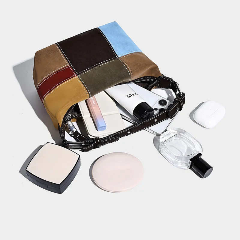 Faux Suede Mini Bags For Women Luxury Designer Handbags Purses 2025 New In Splicing Color Blocking With Eyeglasses Clip Shoulder