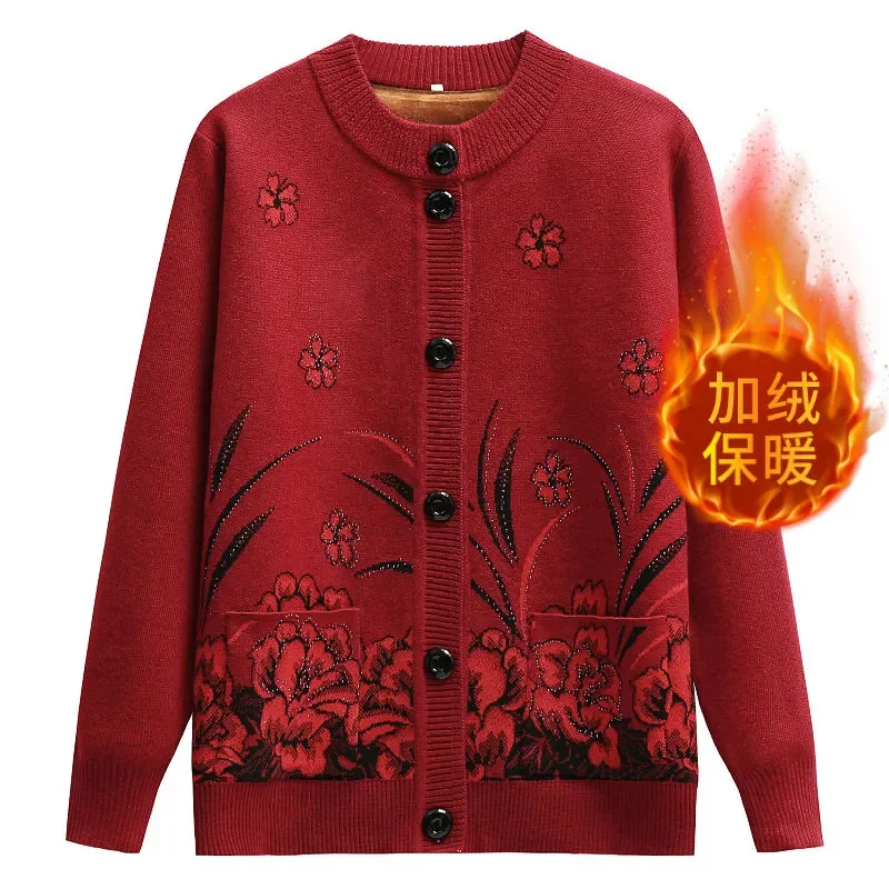 Velvet Mother's Sweater Coat Autumn and Winter Warm Upscale Thickened Cardigan Mink Fleece Outer Wear Grandma's Fashionable Top