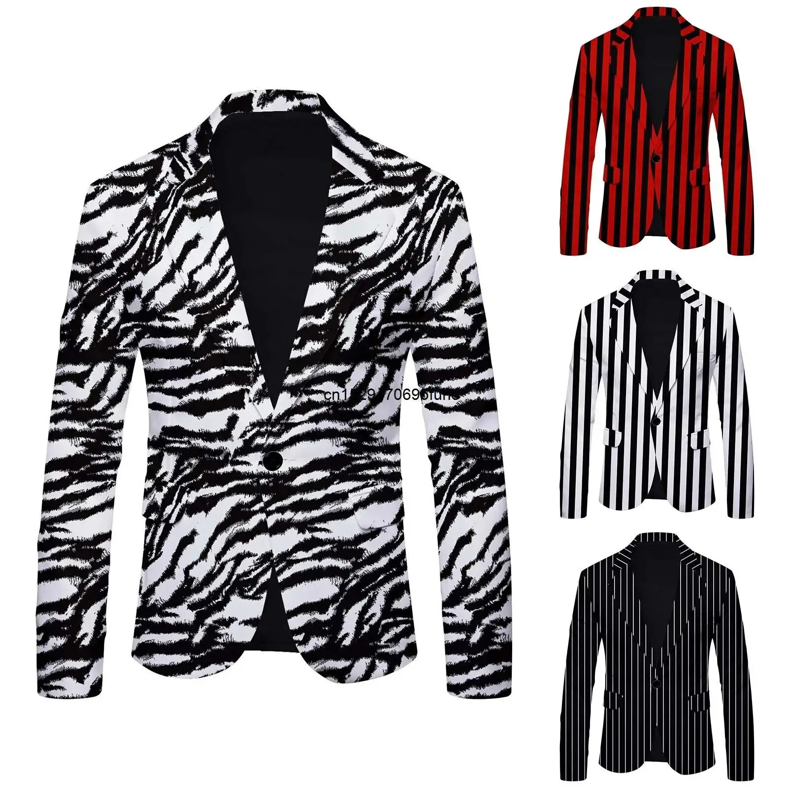 Men Blazers Stripe Printing Suit Jacket men blazers