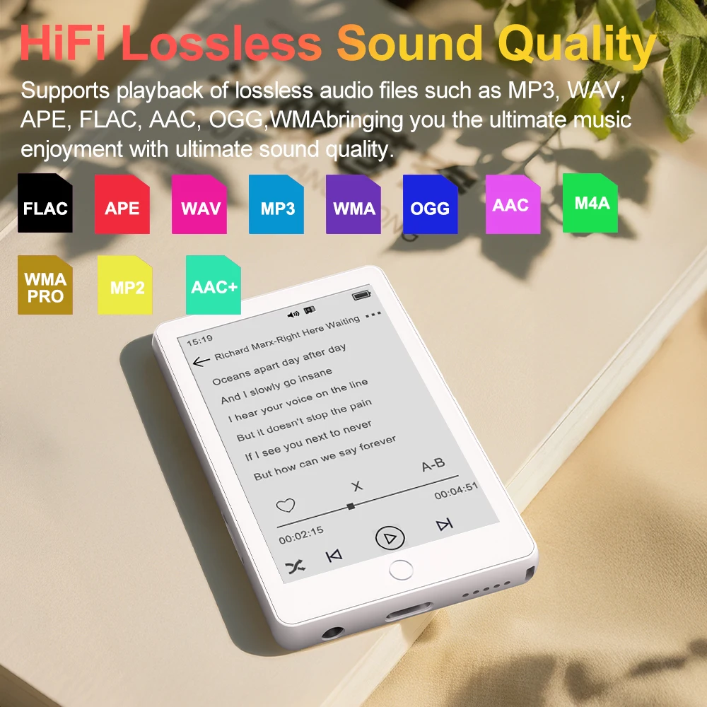E-잉크 스크린 MP3 플레이어 블루투스 5.4 미니 전자책 리더 블루투스 무블루라이트 눈 보호 학생 교실 녹음 기능