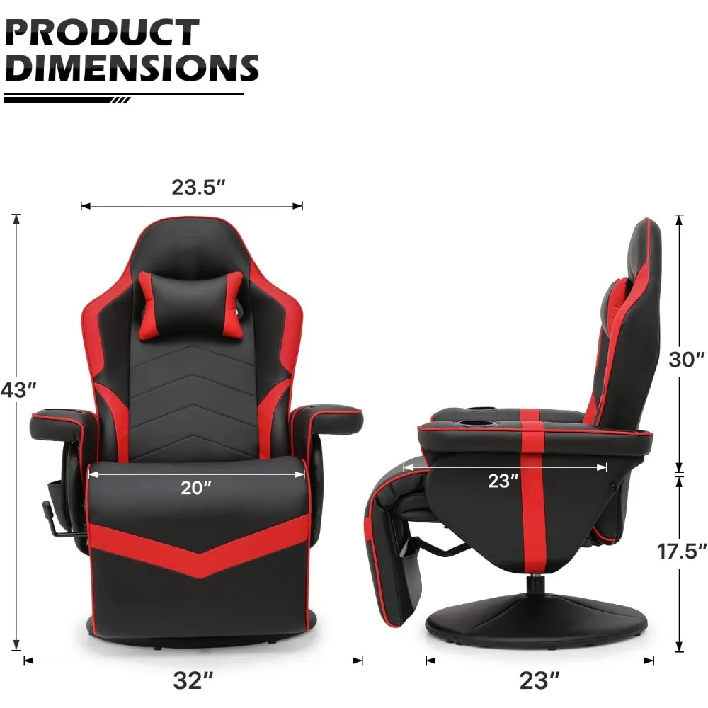 Massage Gaming Recliner Chair PU Leather Lounging Video Gaming Couch Adjustable Backrest Living Room, Gaming Recliner Chairs 5