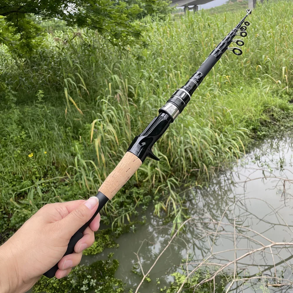 Telescopic Fishing Rods 1.5M 1.8M 2.1M 2.4M Carbon Spinning Rod Baitcasting Fishing Pole 8g-25g Wooden Handle Casting Fishing Tackle