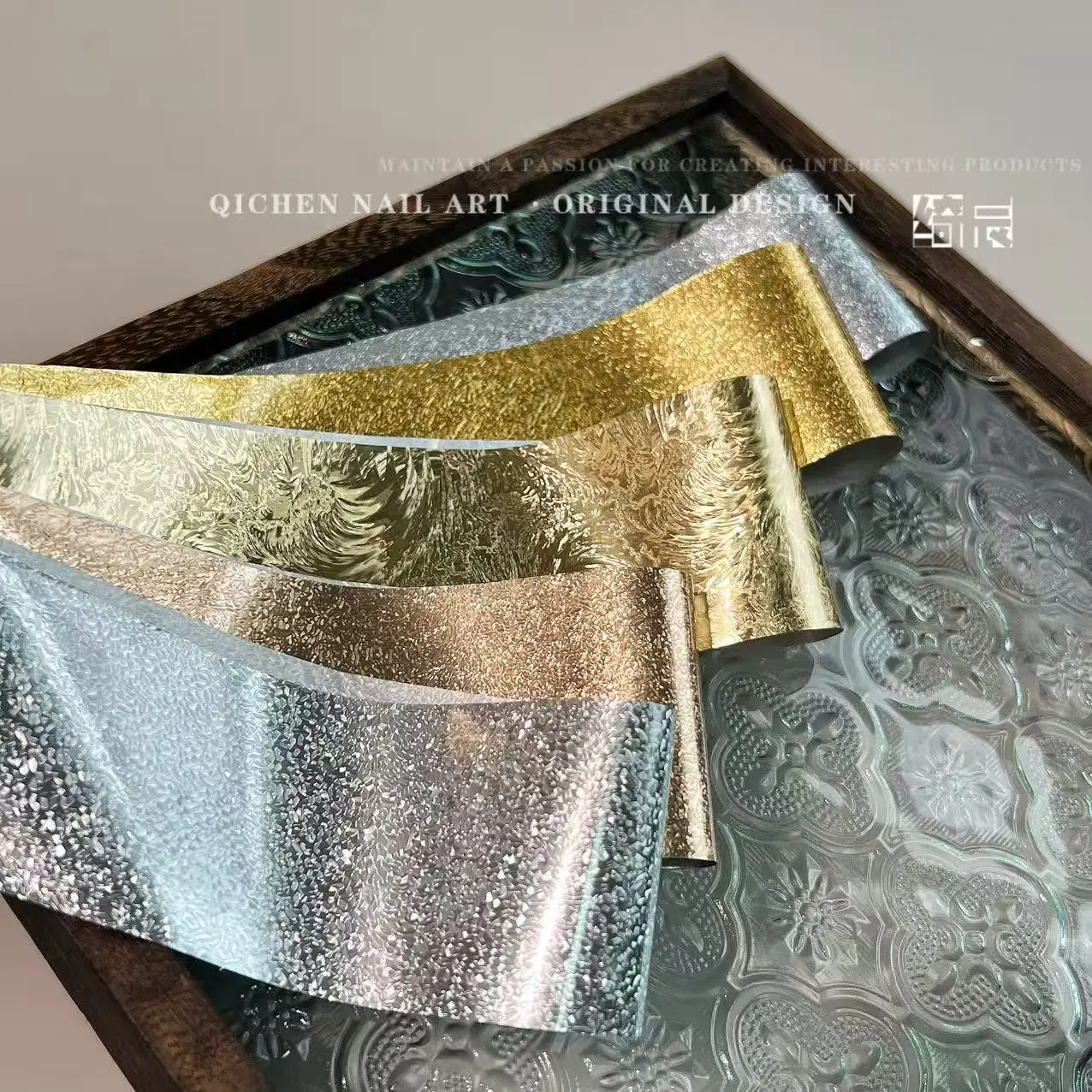 1개 50cm 메탈 텍스처 효과 파워 네일 포일 골든 로즈 전사지 스킨 스티커 네일 랩 네일 아트 장식