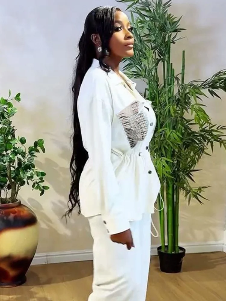 Wmstar Two Piece Set Women Wholesale Stylish Cinched Waist Shirt Long Sleeved Cardigan Long Pants Fancy Club Outfits Summer