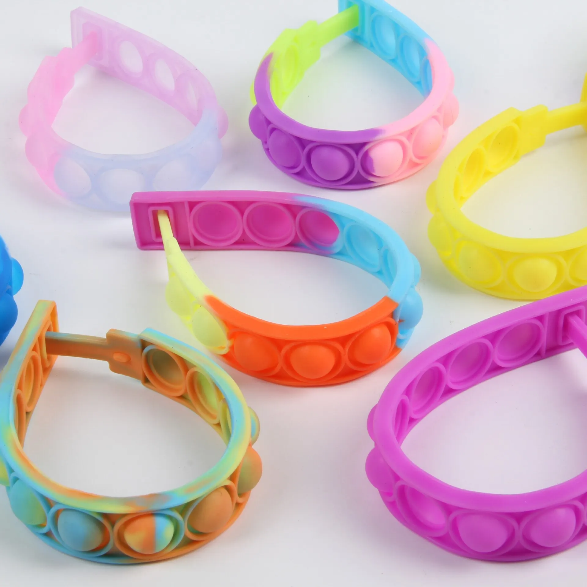 10Pcs Silicone World Bubble Decompression Bracelet Anti Stress Toy Colorful Silicone Bracelet Adult Kids Toy