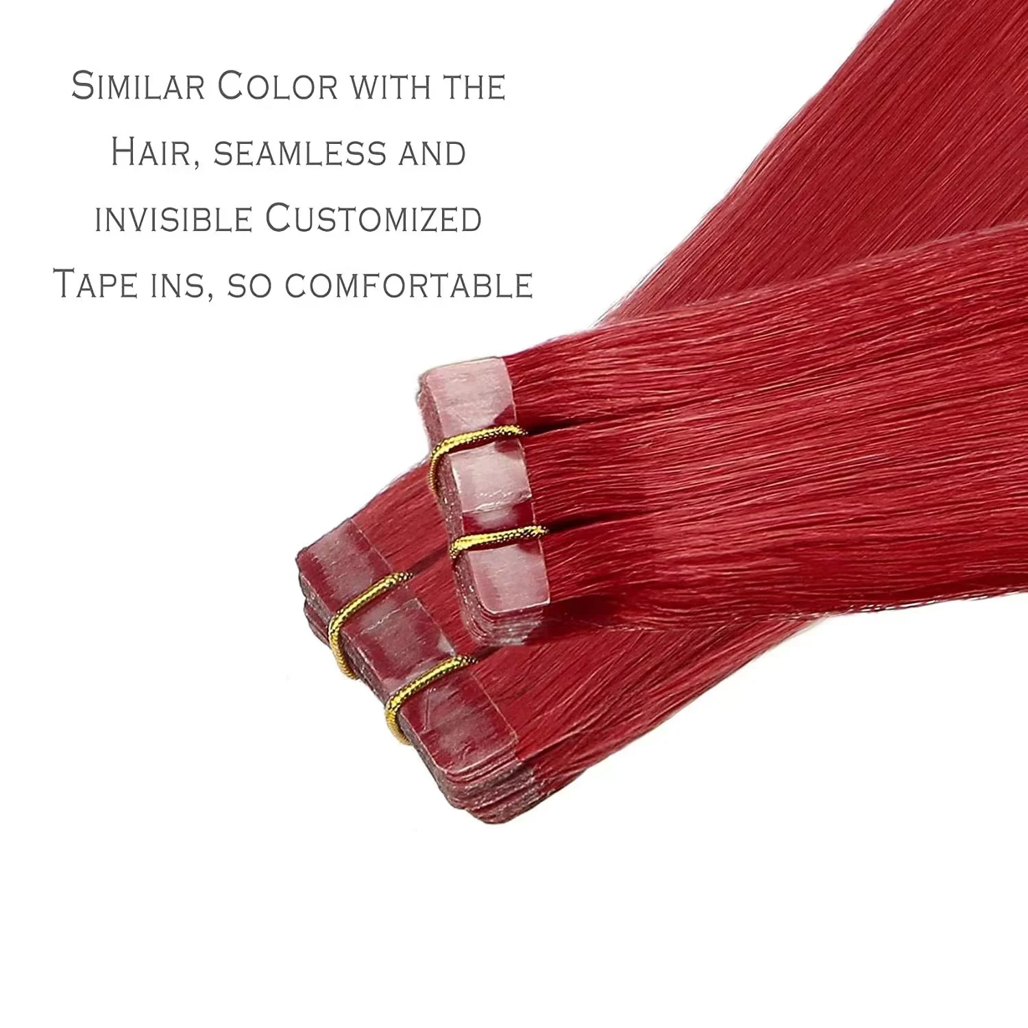 여성용 스트레이트 테이프, 익스텐션 레드 컬러, 인모 스트레이트, 심리스 스킨 씨실, 브라질 레미 헤어 익스텐션, 30 인치