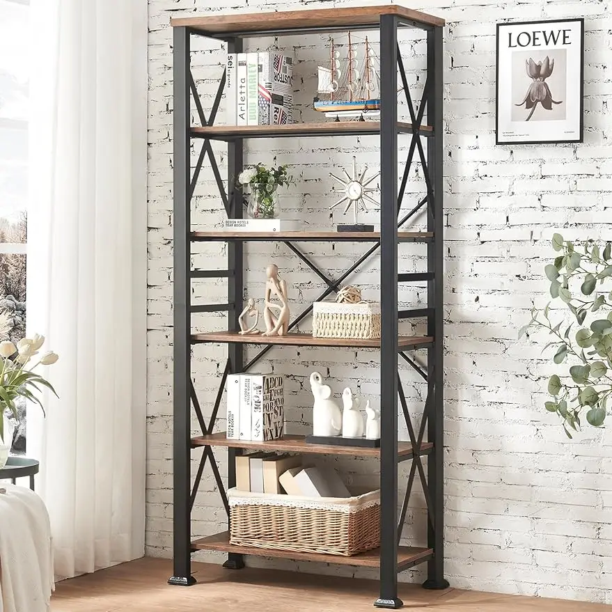 

HOMBAZAAR Bookshelf 6-Tier Industrial Bookshelf Etagere Bookcases and Bookshelves Tall Bookshelf Storage Organizer Freestanding