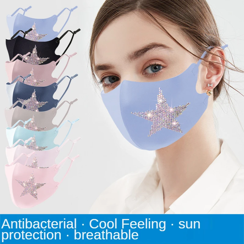 Sequined Mouth Masks For Women Ice Silk Face Cover Rhinestone Luxury Mouth-muffle Washable Reusable Fashion Mask For Women