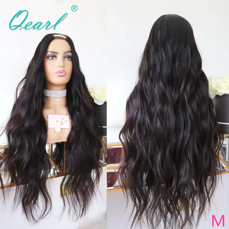 

Women Cheap Human Hair Wig Water Wavy U Part Wig 2x4 Brazilian Virgin Hair Natural Black Color Glueless 200% Thick Density Qearl