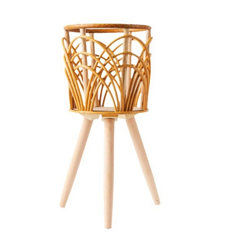 

Rattan Indoor Plant Stand Straw Woven Flowers Pot Holder Stool With Legs Floor Planter Baskets Rack Wooden Plant Shelf B Durable