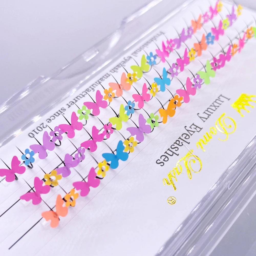 

Domi Mix Color Glitter Eyelash Extensions Fluorescence Butterfly Flower Heart Star False Eyelashes Spring Party Indiividual Lash