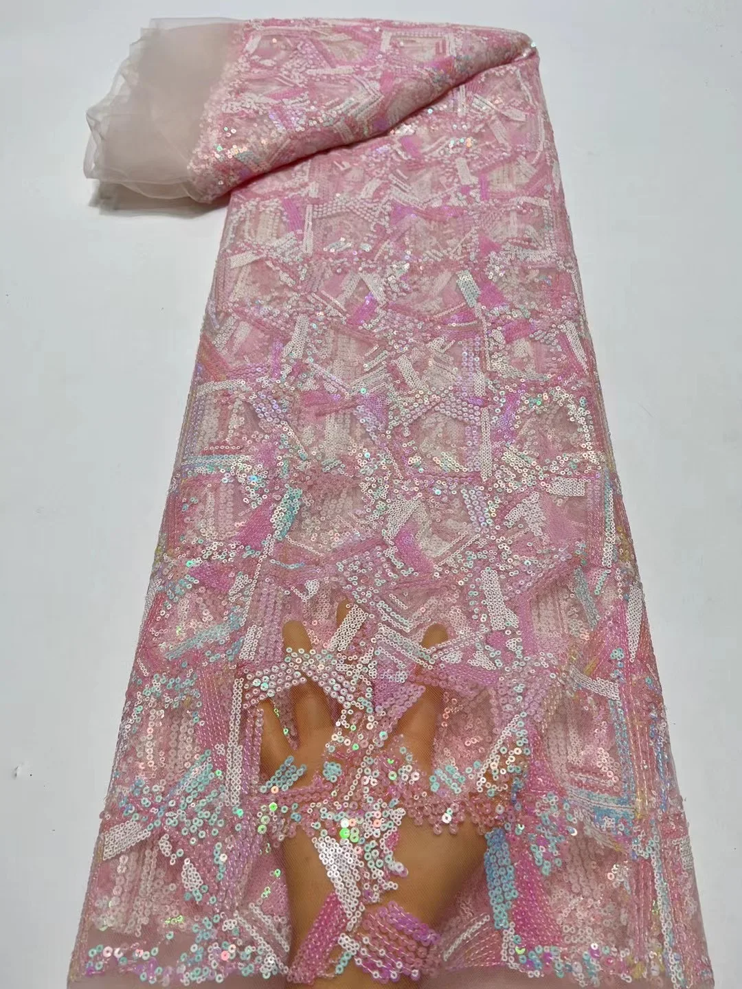 

Latest African Sequins Mesh Lace Fabric 2023 High Quality Nigerian Tulle Sequence Lace Fabric French For Women Evening Dress Sew