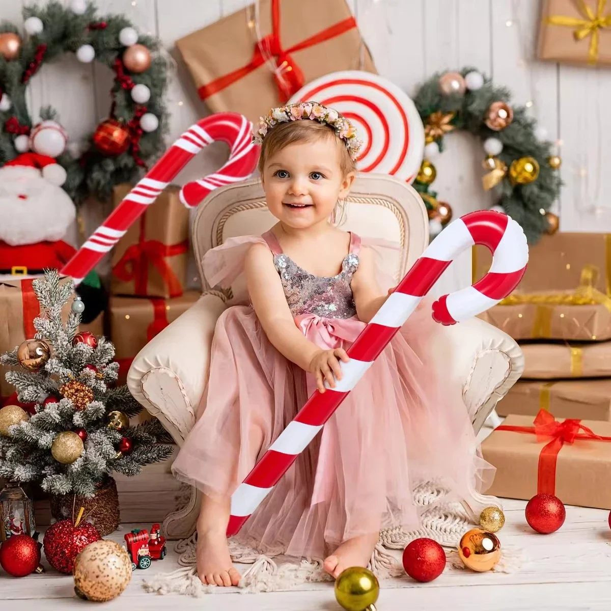 2/4/6Pc Christmas Inflatable Candy Canes Stick Balloons New Year Christmas Holiday Decorations Candy Canes Toy for Outdoor Party 4