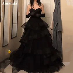 Amanda Black Multilayer Evening Dress Sexy A-line Prom Dress 2023 Elegant Party Dress With Glove Tulle فساتين مناسبة رسمية