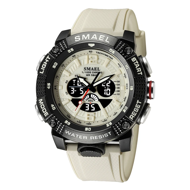 Waterproof Digital LED Display Quartz Analog Stopwatch Fashion Men's Sport Watch - Green Orange Design