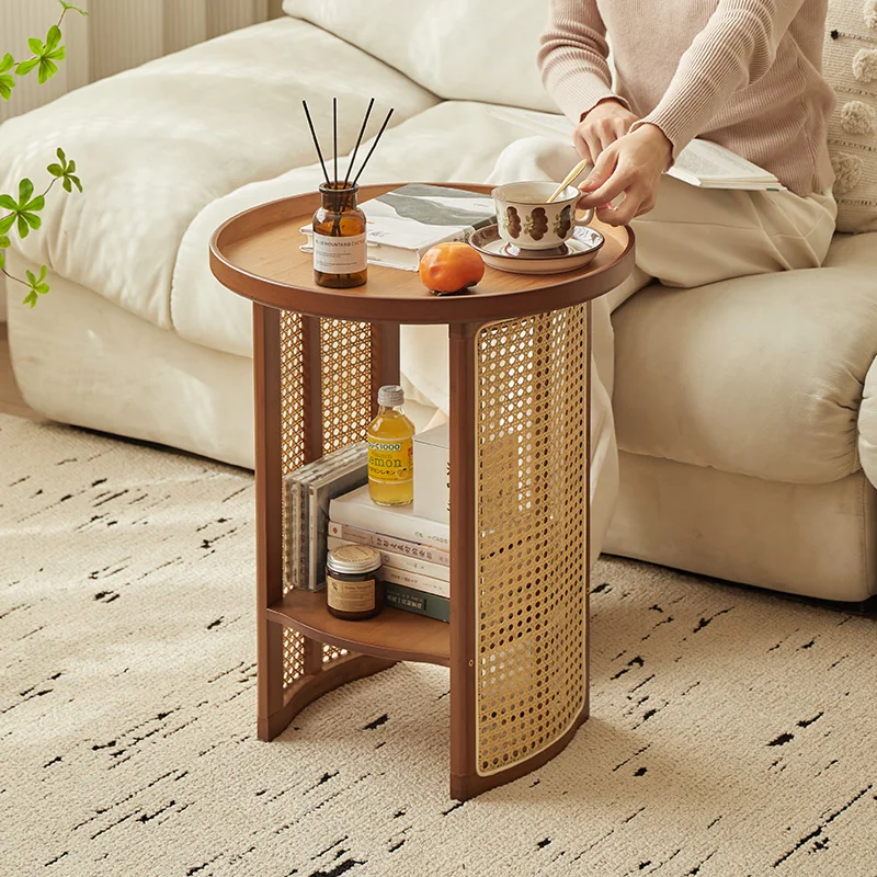 Nordic Coffee Table Rattan Home Furniture Living Room Sofa Side Storage Tea Table Balcony Circular Small Edge Tables Customized