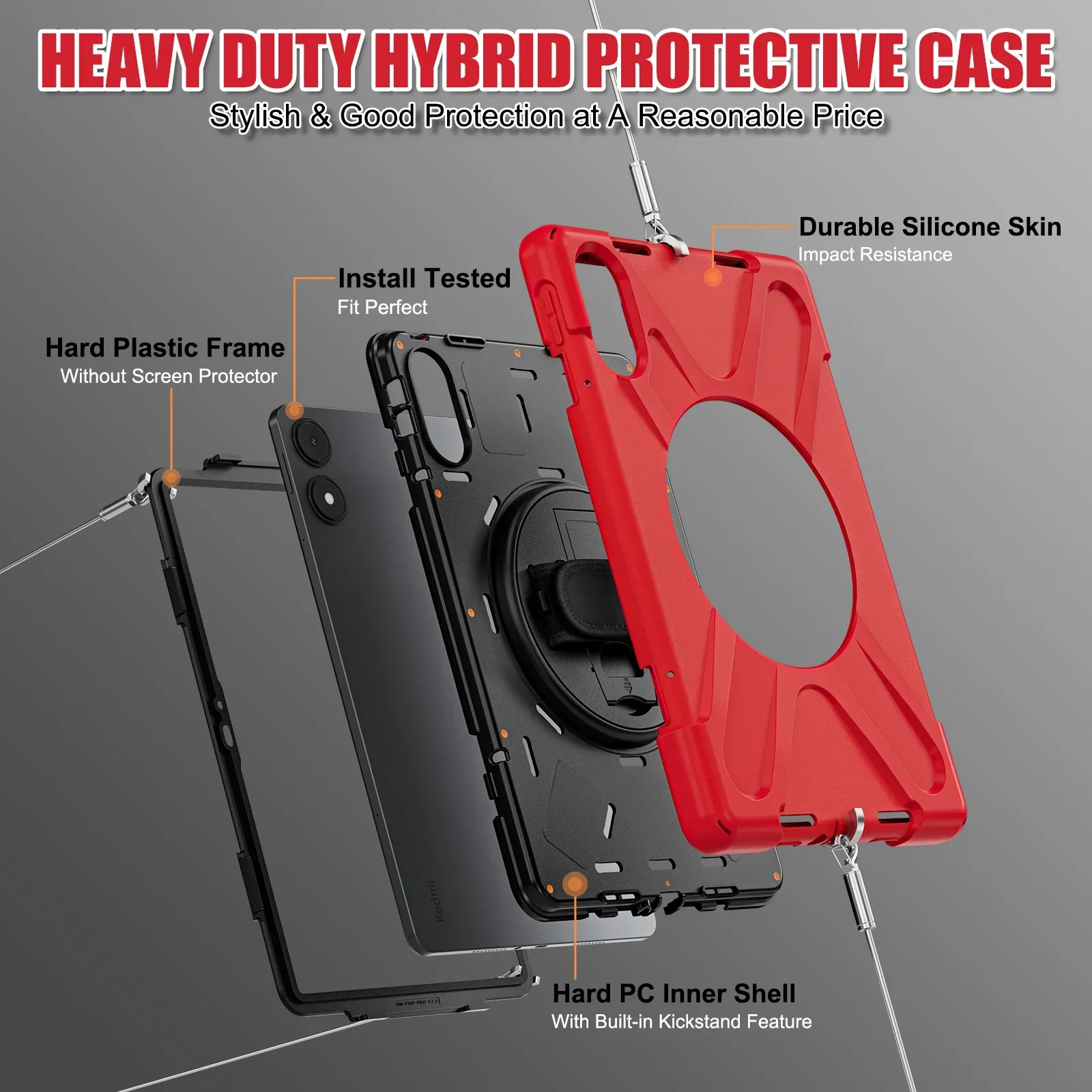 Kids Edition Shockproof Armor Tablet Cover with Stand and Strap