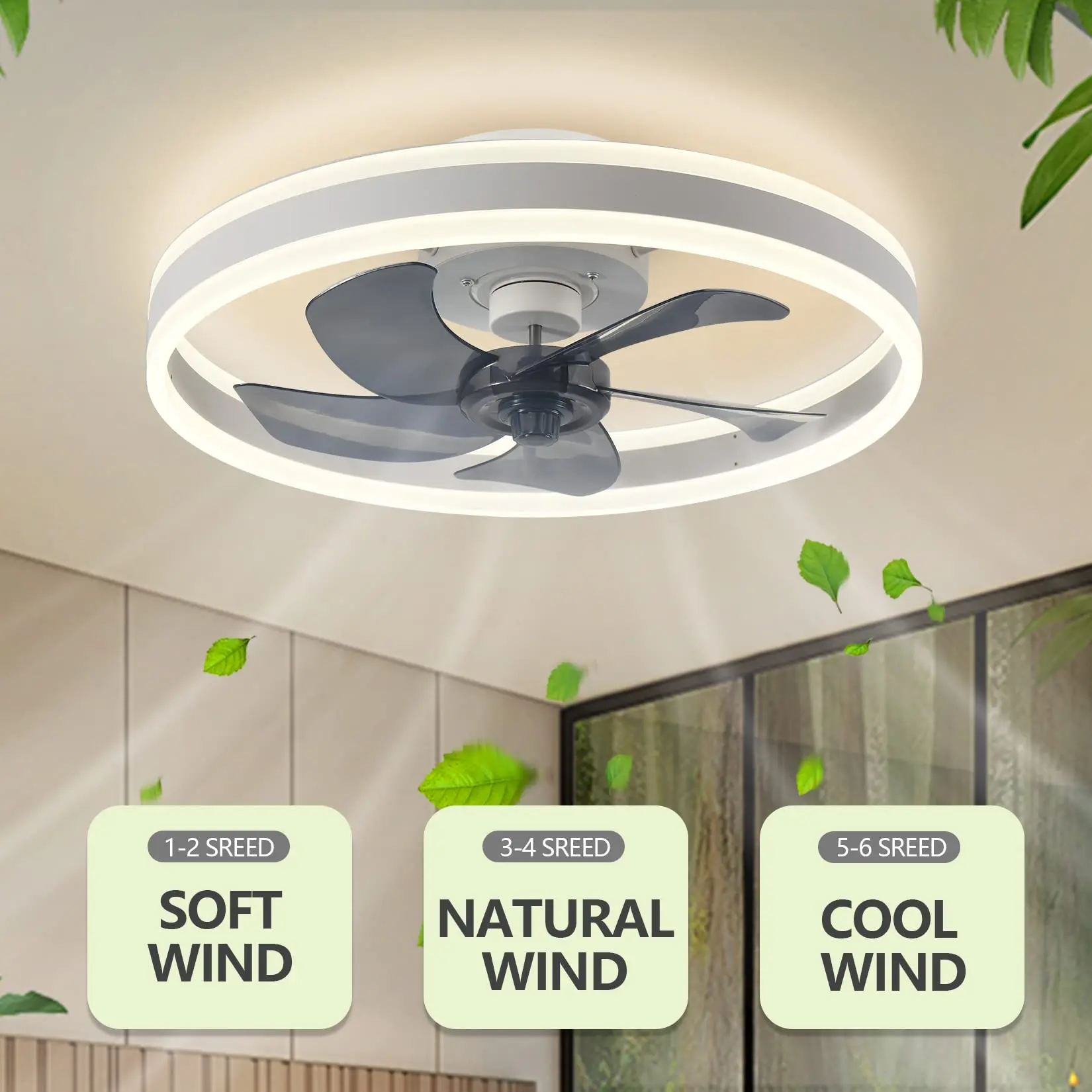 IRALAN Smart Ceiling Fans Lights Remote Control Bedroom Home Decor Ventilator Lamp Air Invisible Blades Retractable Silent