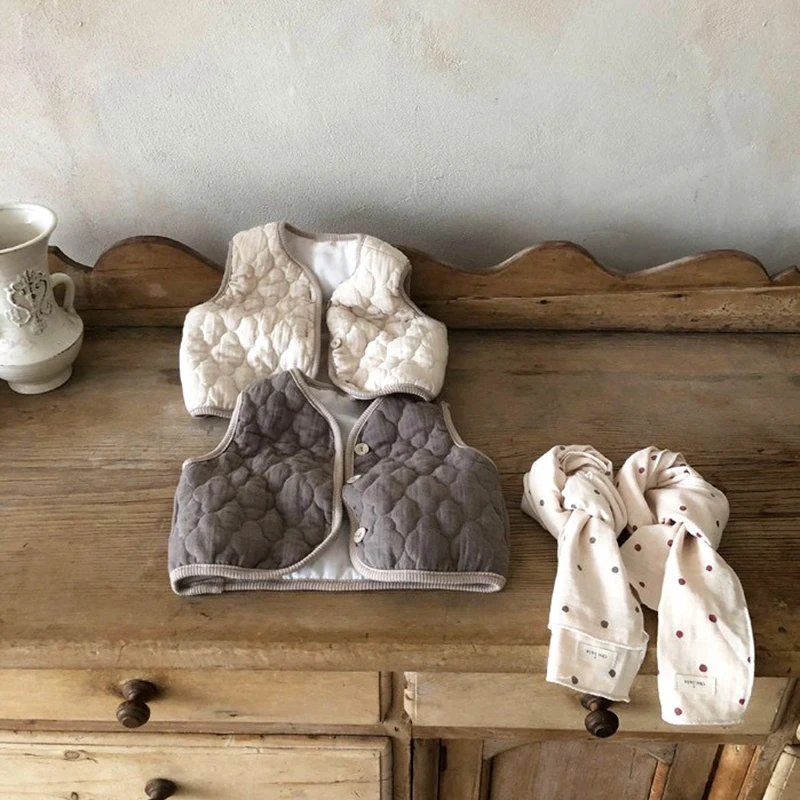 Winter Newborn Baby Boys And Girls Cotton Vests Children Casual All Match Waistcoat Sleeveless Warm Baby Solid Coat Clothes