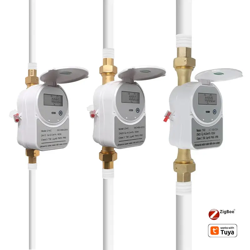 Water Meter Zigbee Smart Water Meter Valve On Off DN15 DN20 DN25 with LCD Display Water Flow Consumption Measuring IP68 Works with Tuya