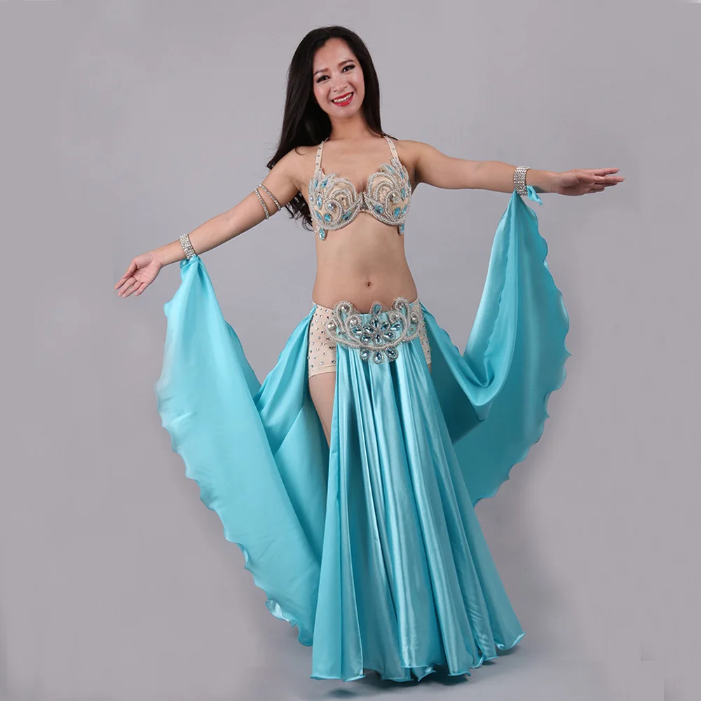 Professional Belly Dancing Costumes Sequins Beading Set 3PCS Bra+skirt+waistcoat 
