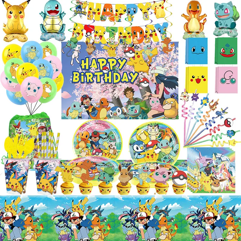 New Pokemon Go Tema Festa Di Compleanno Decorazione Cartoon Pikachu Stoviglie Forniture Tazze Piatti Palloncini Baby Shower Bomboniere Per Bambini