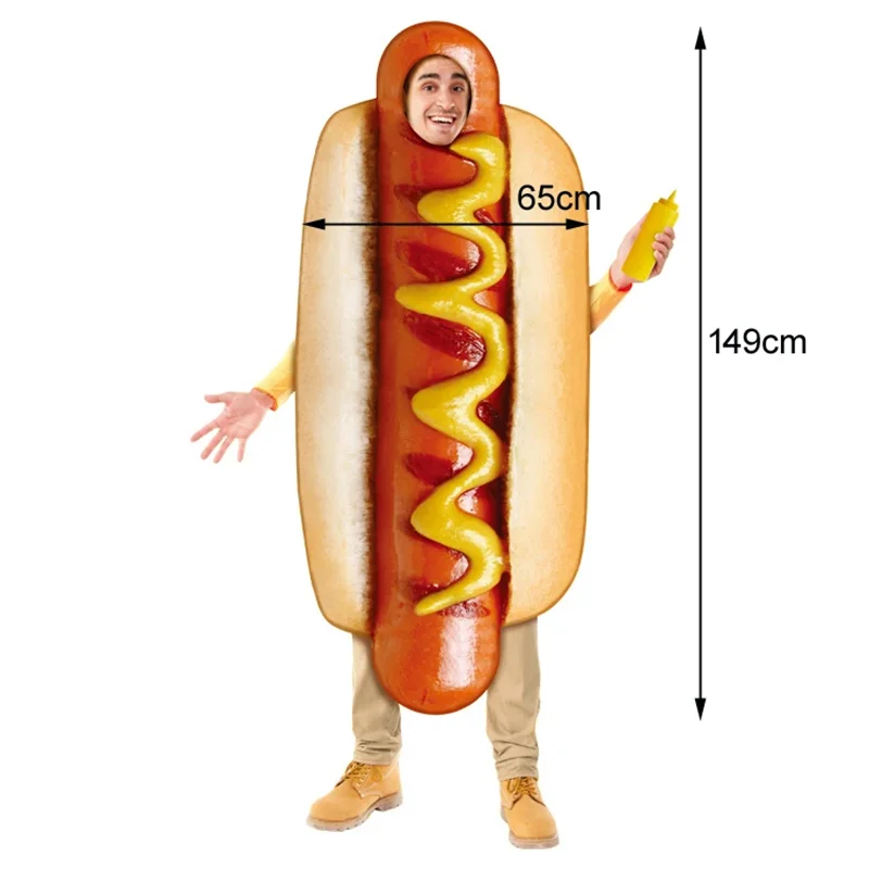 Unisex Food Sausage Hot Dog Costume Tunic Sponge Suit Adult Men Women Funny Purim Halloween Party Fancy Dress Cosplay