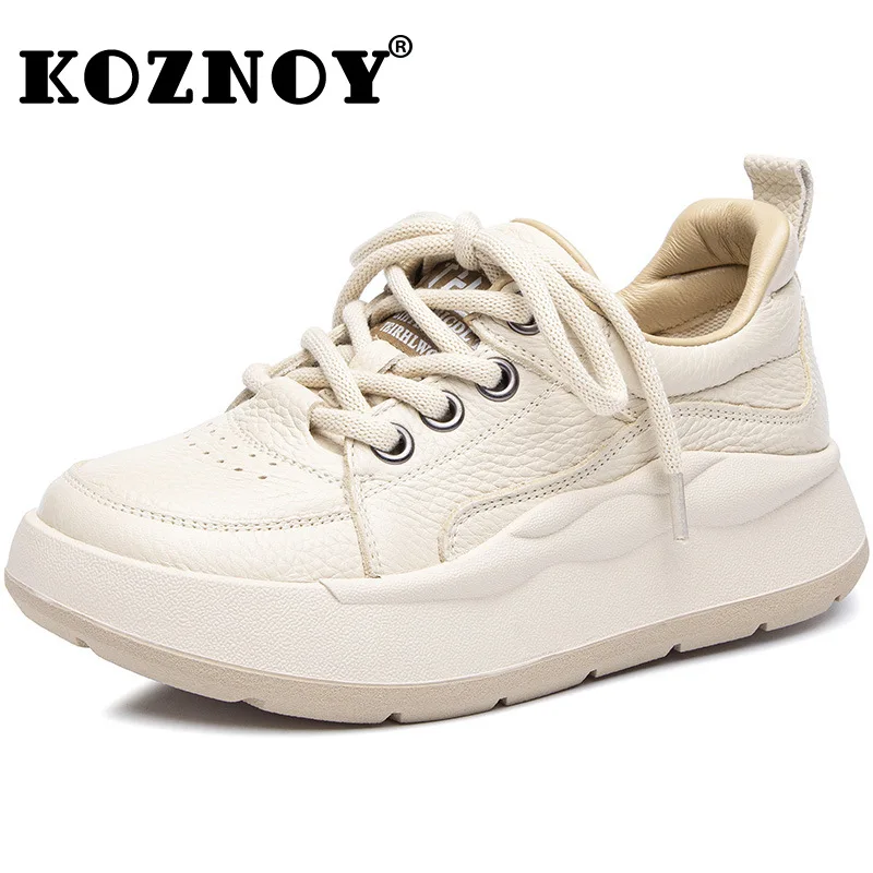 

Koznoy 4cm Cow Genuine Leather Spring Vulcanize Platform Autumn Flats Sneaker Women Autumn Summer Loafer High Brand Spring Shoes