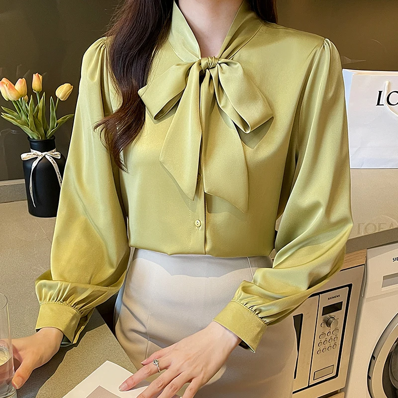 Ribbon Women's Shirt 2023 Autumn White Shirt Long Sleeve Blouse Chiffon Shirt  Bow Womens Tops Elegant Shirt OL Female Clothing